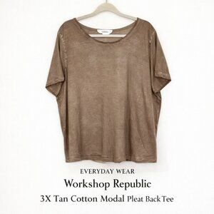 Workshop Republic 3X Tan Cotton Modal Pleat Back Tee Plus Size